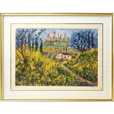 Michele Cascella (Ortona 1892 - Milano 1989)  - Paesaggio fiorito