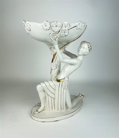 Ceramica artistica bianca con dettagli in oro di Vittorio Carrara: Grande...