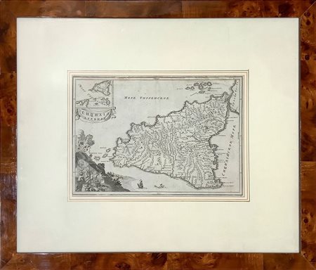Isaac Basire (1704 - 1768)  - Antica carta della Sicilia, 1711