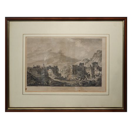 Saint-Non - Teatro Greco di Taormina incisione tratta dal "Voyage pittoresque des isles de Sicile, de Malte et de Lipari", FIne 18° secolo