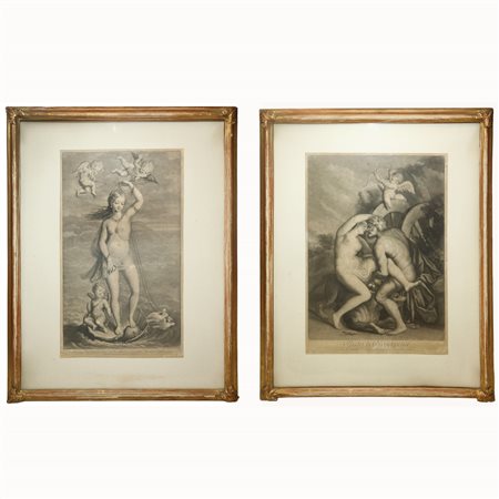 John Smi° (1652 - 1742)  - Coppia di incisioni: la Nascita di Venere, Plutone e Proserpina