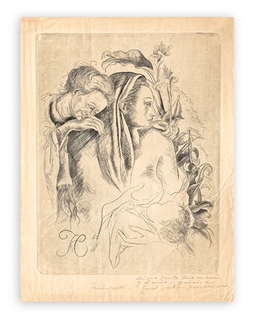 FEDERICO HERACLIO CANTÚ (1908-1989) - Senora Santa Ana con mamà y el nino (Le tre generazioni)