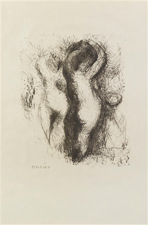 Marino Marini (1901-1980), Due nudi, 1961, litografia originale, cm 29x23,...