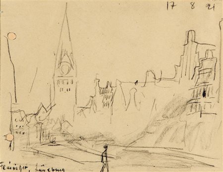 Lyonel Feininger (1871-1956), Luenenburg,1921, matita su carta, cm....