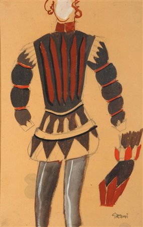 Mario Sironi (1885-1961), Studio per costume, olio su tela, cm 37x24, firmato...