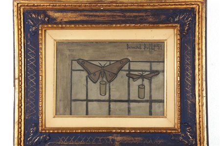 Bernard Buffet (1928-1999), Farfalle, 1951, olio su tela, cm 36x34 firmato e...