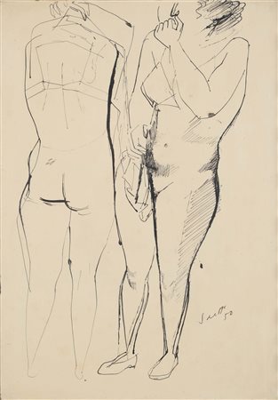 Bruno Saetti (1902-1984), Figure, 1950 , china su carta, cm 50x35, firmato e...