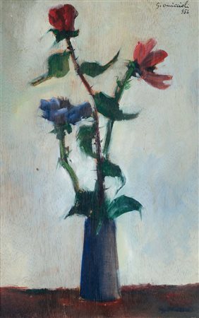 Giovanni Omiccioli (1907-1975), Vaso di fiori, 1954, olio su tavoletta, cm...