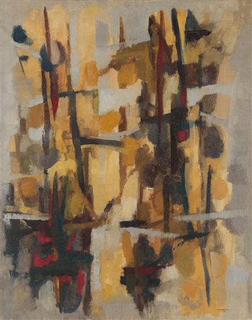 Giuseppe Ajmone (1923-2005), Le dalie in autunno, 1956, olio su tela, cm...