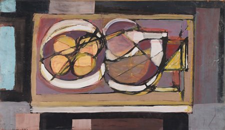 Arturo Carmassi (1925), Natura morta, tempera su cartone, cm 59x100 firmato...