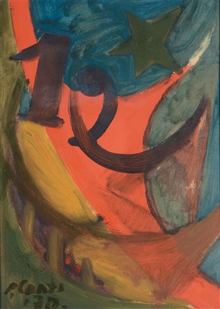 Primo Conti (1900-1988), Senza titolo, 1970 , tempera su cartone, cm 46x33,...