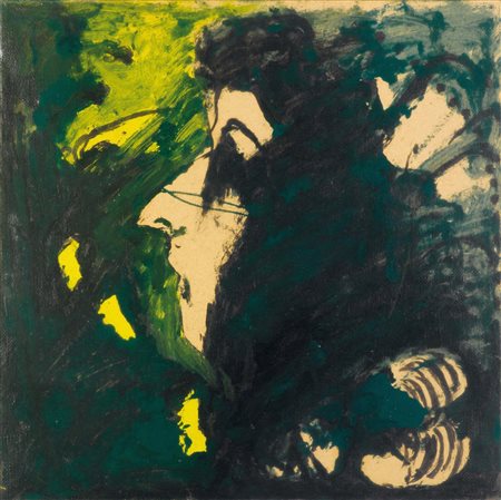 Enrico Della Torre (1930), Ritratto di Olivieri, 1970, olio su tela, cm 36x36