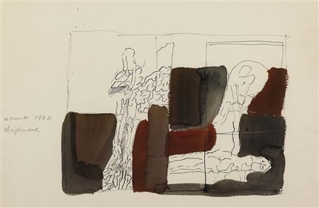 Alfredo Chighine (1914-1974), Uomo, 1970, china e tempera su carta, cm 66x35,...