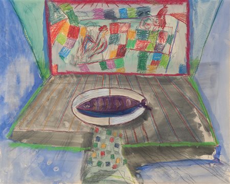 Bruno Cassinari (1912-1992), Pesce viola, 1974, tecnica mista su tela, cm...