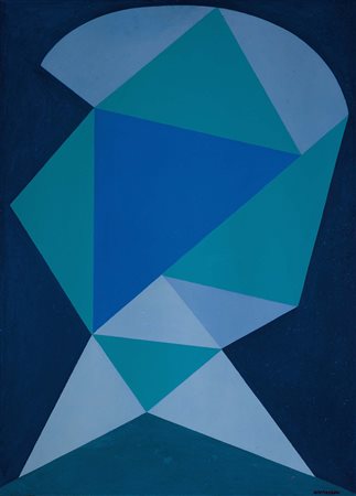 Galliano Mazzon (1896-1978), Rapporti in verde e in azzurro, 1965, olio su...