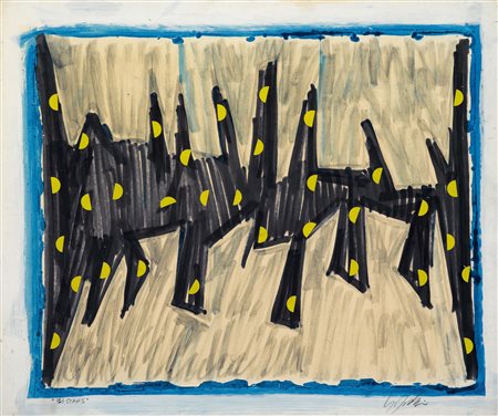 Sergio Dangelo (1932), 34 Stars, acrilico su tela, cm 48x57, firmato in basso...