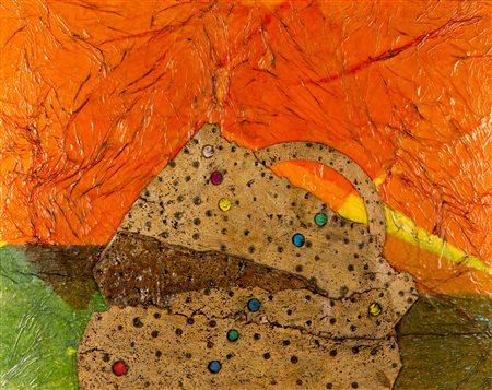 Roberto Crippa (1921-1972), Senza Titolo, 1967, collage su legno, cm 73x92,...