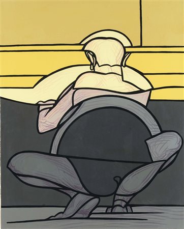 Valerio Adami (1935), Studio per il Santo, 1991, acrilico su tela, cm. 64x80...