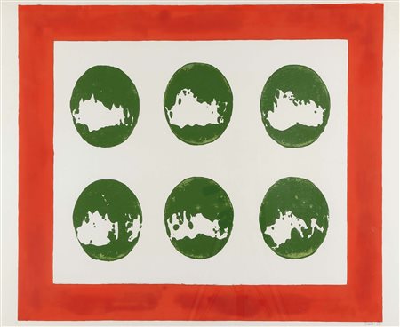 Turi Simeti (1929), Sei ovali verdi, 1964, cm 70x92, firmato e datato in...