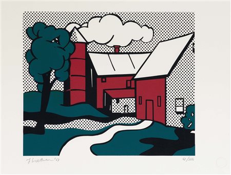 Roy Lichtenstein (1923-1997), Red Barn, 1969, serigrafia a colori, cm...
