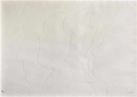 Mario Ceroli (1938), Teste, calcografia su carta, cm.48x58, es. 78/80