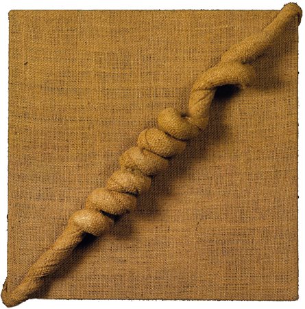 Jorge Eielson (1924), Amazzonia, 1991, tela annodata, cm 40x40, firmato,...