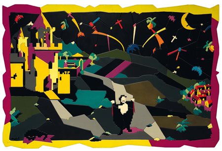 Ugo Nespolo (1941), Senza Titolo, acrilico su legno, cm 80x110 Autentica su...