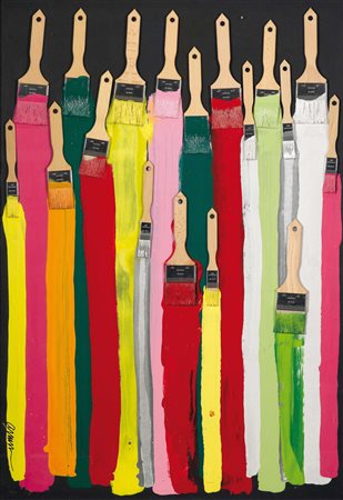 Fernandez Arman (1928-2005), Pennelli, tecnica mista, cm 100x70, firmato in...