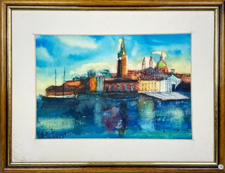 Alberto Pistoresi, Dipinto, XX secolo Tecnica mista su carta, "Venezia",...