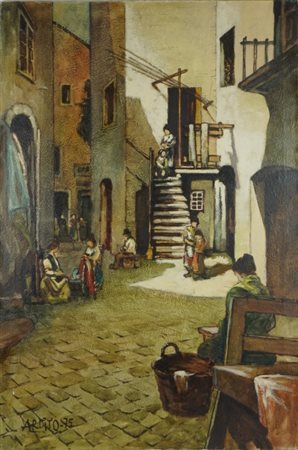Ardito, dipinto, 20° secolo, olio su tela, "Strada di Roma", 1975, 80 x 120...