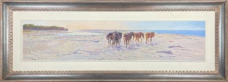 Angiolo Volpe, Dipinto, 20° secolo, Olio e tecnica mista su tavola, “Cavalli...