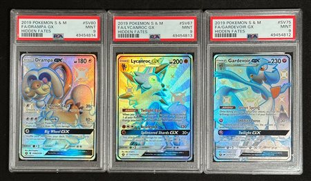Pokémon - Lotto Gardevoir/Lycanroc/Drampa GX SHINY Hidden Fates ENG - PSA 9 sequenziali