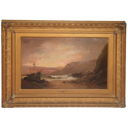 Edwin  Hayes (1819 - 1904)  - Paesaggio costiero al tramonto, 19th secolo