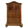 Chiffonier in legno di piuma di mogano con 5 cassetti e due sportelli nella parte superiore