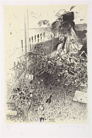 Gianfranco Ferroni Il Fuggiasco, 1963, acquaforte su carta da matrice in...