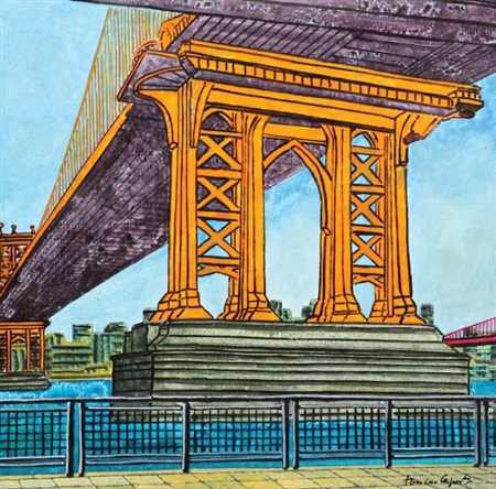 Tonino Caputo Manhattan Bridge, acrilico su tela, cm. 30x30, firmato in basso...