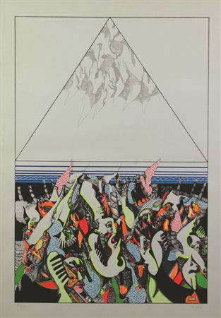 Ignoto Senza titolo, litografia su carta , cm. 70x50, es. 72/100, firmato "M....