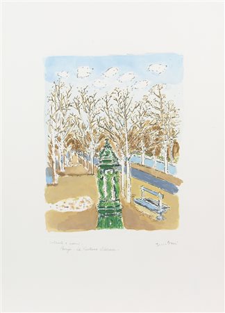 Orfeo Tamburi Parigi. La Fontana Wallace, incisione su carta colorata a mano,...