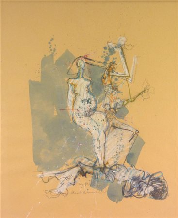 Giorgio Bellandi Il Morto la Donna e il Fico, 1975, tecnica mista su cartone,...