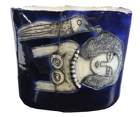 Corneille Treigny, 2004, vaso in ceramica e smalto colorato, cm. 42x48x20,...