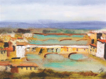 Salvatore Magazzini Ponte Vecchio Firenze, acrilico su tavola, cm. 30x40,...