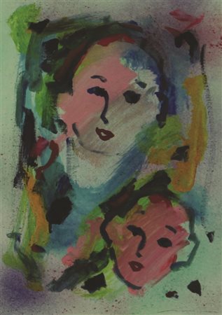 Ernesto Treccani Volti, tecnica mista su tela, cm. 35x25, firmata in basso a...