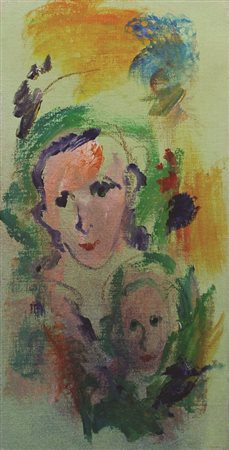 Ernesto Treccani Volti, tecnica mista su tela, cm. 40x20, firmata in basso a...