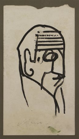 Mino Maccari Volto, tempera su cartoncino con bordo superiore irregolare, cm....