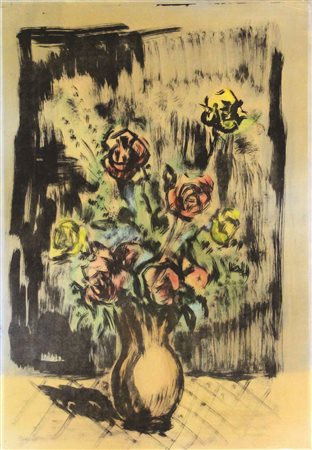 Domenico Purificato Fiori, anni '60, tecnica mista su cartoncino, cm. 65x45,...