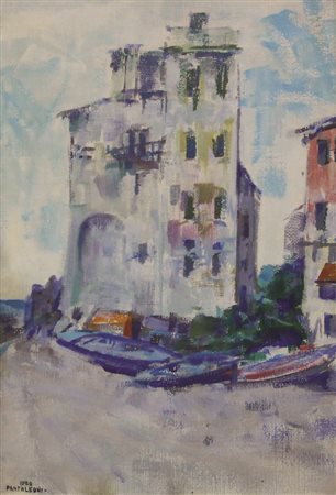 Ideo Pantaleoni Il Castello di Bogliasco (Genova), 1984, olio su tela grezza,...