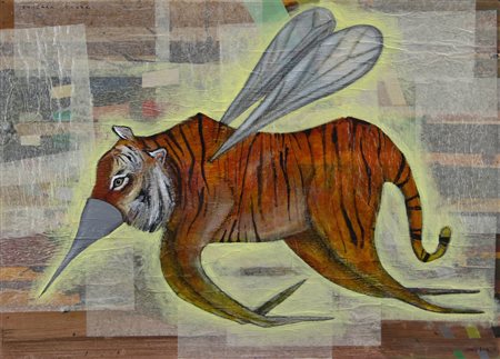 Denis Riva Zanzara Tigre, 2008, acrilico e carta su tela, = 50x70, firmato e...