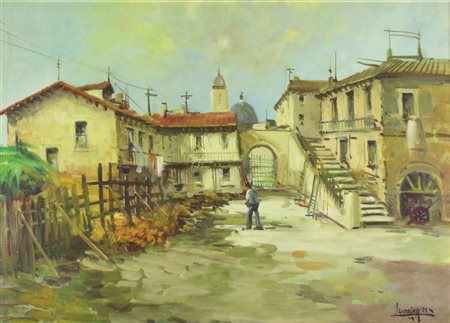 Luciano Lutring Cascinale, Paesaggio, 1991, acrilico su tela, cm. 50x70,...