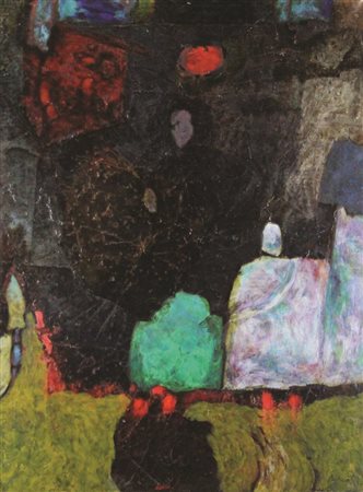 Gianni Dova Il Bosforo, (anni 1955/1960), smalto su tela, cm. 80x60, firmato...