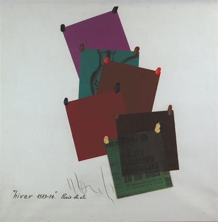 Aldo Mondino "Hiver 1973-74" Paris etc. etc., 1973-1974, olio e collage su...